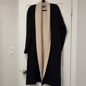 Melanie Lyne Long Black Contrast Knit Cardigan